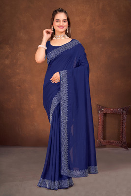KEYU FASHION Embellished Bollywood Georgette Saree(Dark Blue)