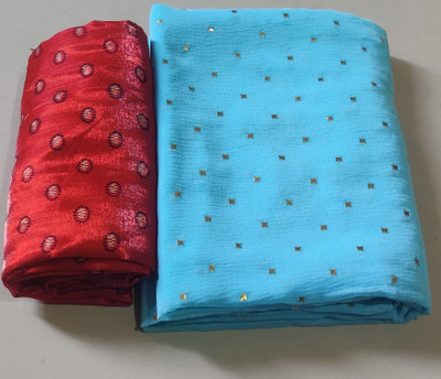 V And V Shop Polka Print Daily Wear Chiffon Saree(Light Blue)