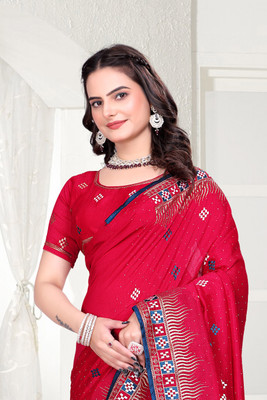 Radheradhey Embroidered Bollywood Silk Blend Saree(Pink)