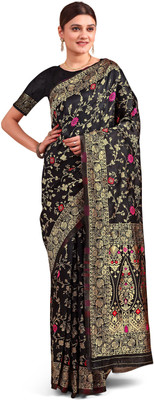AMK FASHION Woven, Embellished, Solid/Plain, Printed, Floral Print, Digital Print, Dyed Banarasi Art Silk, Pure Silk Saree(Black)