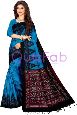 QuteFab Printed, Self Design, Solid/Plain, Woven Sambalpuri Pure Cotton Saree(Blue)