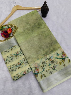 Mervadiya Self Design Bollywood Linen, Cotton Linen Saree(Green)