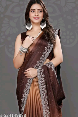 Shilpa Fashion Embellished Bollywood Silk Blend Saree(Brown)