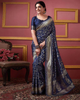 Suntex Woven Kanjivaram Pure Silk Saree(Dark Blue)