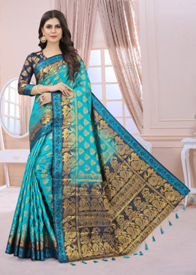 DHRUVIL TEXTILES Self Design Kanjivaram Cotton Silk Saree(Multicolor)