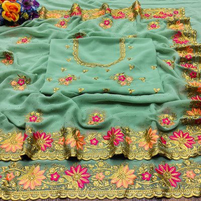 Radheradhey Embroidered Bollywood Georgette Saree(Light Green)