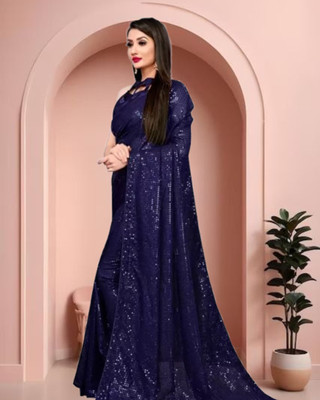 Jayu Embellished Bollywood Georgette Saree(Dark Blue)