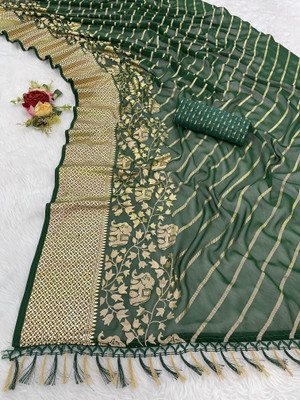 APERA Animal Print Bollywood Georgette Saree(Dark Green)