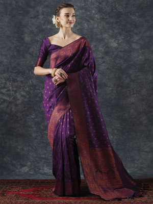 Divastri Woven Banarasi Silk Blend Saree(Purple)