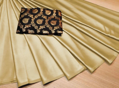 Arpita Fashion Solid/Plain Bollywood Silk Blend Saree(Gold)