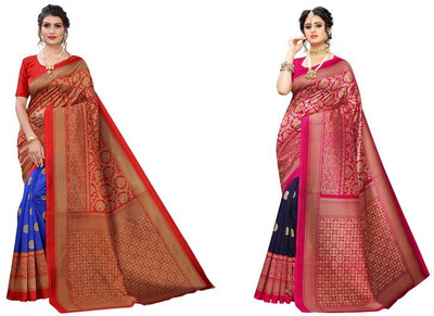 Saadhvi Printed Mysore Art Silk Saree(Red, Pink)