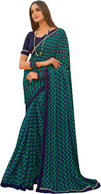 Flip The Style Printed, Geometric Print Dharmavaram Georgette Saree(Blue)