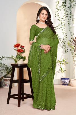 love creation Self Design Bollywood Net Saree(Light Green)