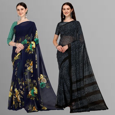 kashvi sarees Floral Print Daily Wear Georgette Saree(Pack of 2, Multicolor)