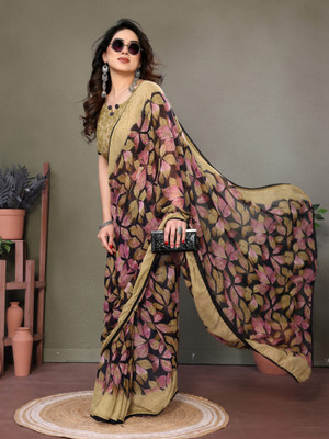 SSHAGUN LIFESTYLE Printed Hand Batik Cotton Silk Saree(Beige)