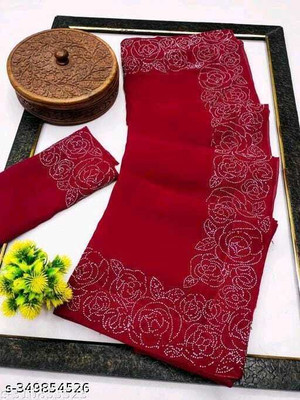 YP CREATION Self Design Bollywood Georgette Saree(Red)