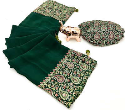 pal fashion Printed Kalamkari Jacquard Saree(Green)