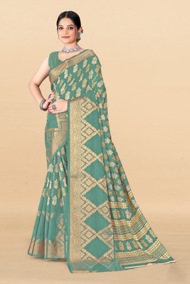 SHIVRUH Self Design, Printed Bollywood Cotton Silk Saree(Light Green)