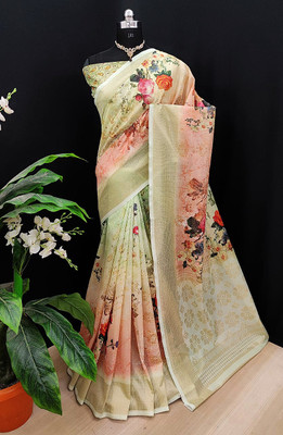 Divastri Printed, Digital Print Banarasi Art Silk, Jacquard Saree(Multicolor)