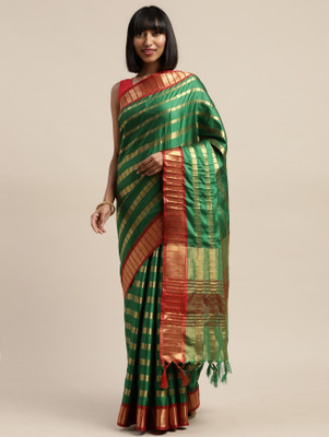SERONA FABRICS Striped Bollywood Art Silk Saree(Light Green)