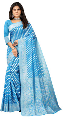 JAMFALI Woven Assam Silk Cotton Silk Saree(Light Blue)