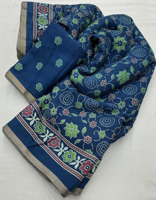 Ambaji enterprise Printed Bollywood Cotton Blend Saree(Blue)