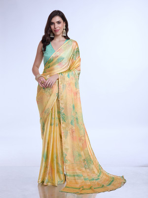 RekhaManiyar Printed Bollywood Chiffon Saree(Light Green)