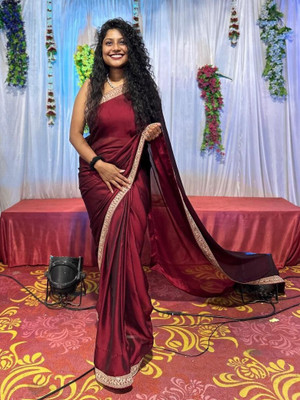 Femane Applique Bollywood Silk Blend Saree(Maroon)