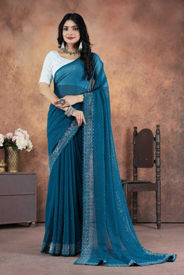 Pavitra Fab Tex Embellished Banarasi Pure Silk, Art Silk Saree(Blue)
