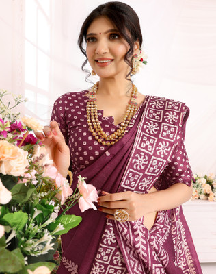 YASHIKA Printed Assam Silk Art Silk Saree(Purple)