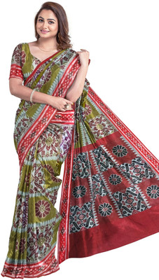handloom paridhaan Temple Border, Checkered, Embellished Handloom Pure Cotton Saree(Dark Green, Red)