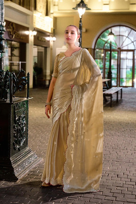 Mahastree Embroidered Bollywood Chiffon Saree(Beige)