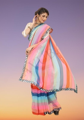 ZENBLAZE Printed, Embroidered Bollywood Georgette Saree(Multicolor)