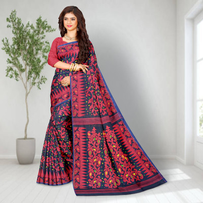 Mayabi Woven Jamdani Cotton Silk Saree(Blue)
