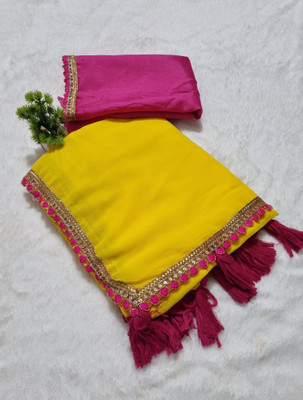 Arpita Fashion Solid/Plain, Self Design Bollywood Georgette Saree(Yellow)