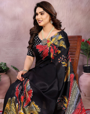 YASHIKA Printed Bollywood Art Silk Saree(Red, Black)