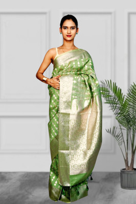 BLISSFUL CLOTHING Woven, Self Design Banarasi Pure Silk Saree(Green)