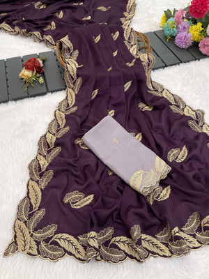 Ethina Fashion Embroidered Bollywood Chiffon Saree(Magenta)