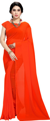 kashvi sarees Solid/Plain Daily Wear Georgette Saree(Orange)