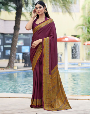 Divastri Printed Mysore Crepe Saree(Purple, Multicolor)