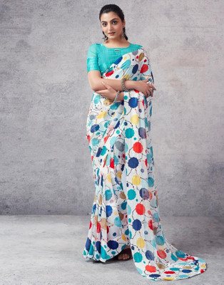Sitanjali Printed Bollywood Georgette Saree(Light Blue)