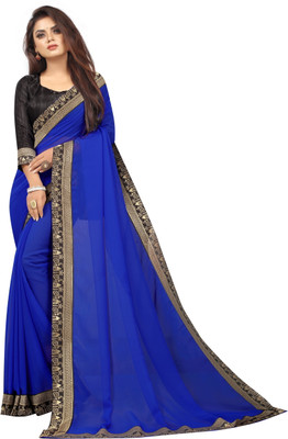 LIMTD Solid/Plain Bollywood Georgette Saree(Blue)