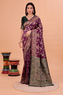 Samai Woven Banarasi Pure Silk Saree(Purple)