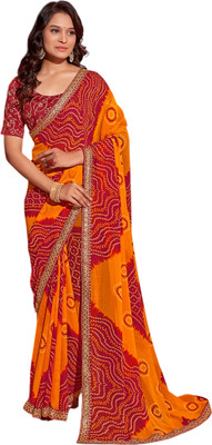 Pranjal Embroidered, Embellished Bandhani Silk Blend Saree(Orange)