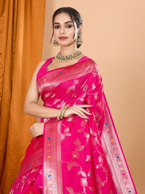 SICHYAH Woven Banarasi Pure Silk Saree(Pink)