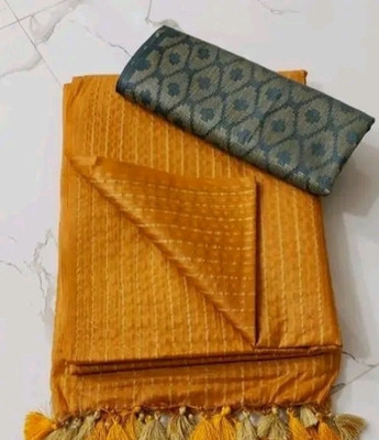 A R HANDLOOM Woven Handloom Cotton Silk Saree(Mustard)