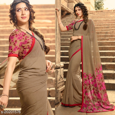 MEETVIN COUTURE Printed Bollywood Georgette, Chiffon Saree(Grey)
