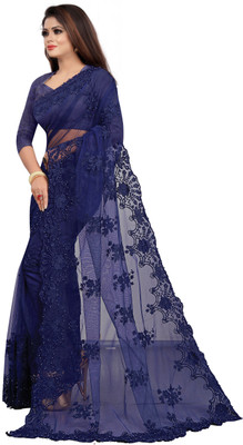 YASHVI Embroidered Bollywood Net Saree(Dark Blue)