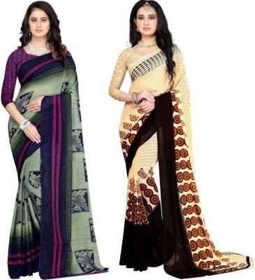 Leelavati Printed Daily Wear Georgette Saree(Pack of 2, Light Green, Cream)