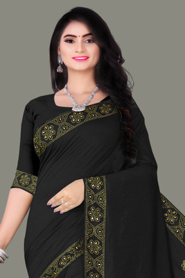 Madhavsaree Self Design, Solid/Plain Banarasi Chiffon, Organza Saree(Black)